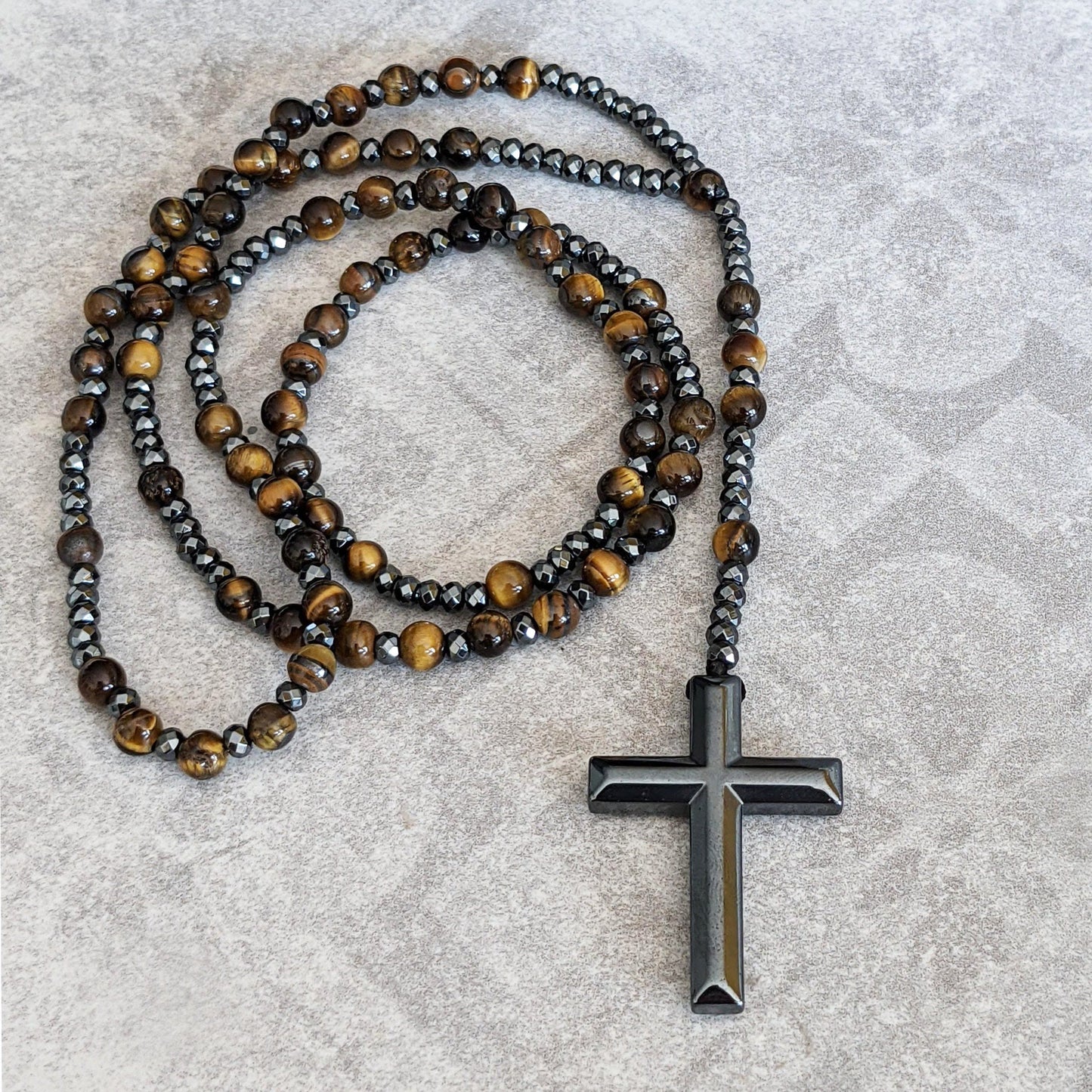 Men's Rosary Necklace with Tiger Eye and Lapis Lazuli – Orion Design