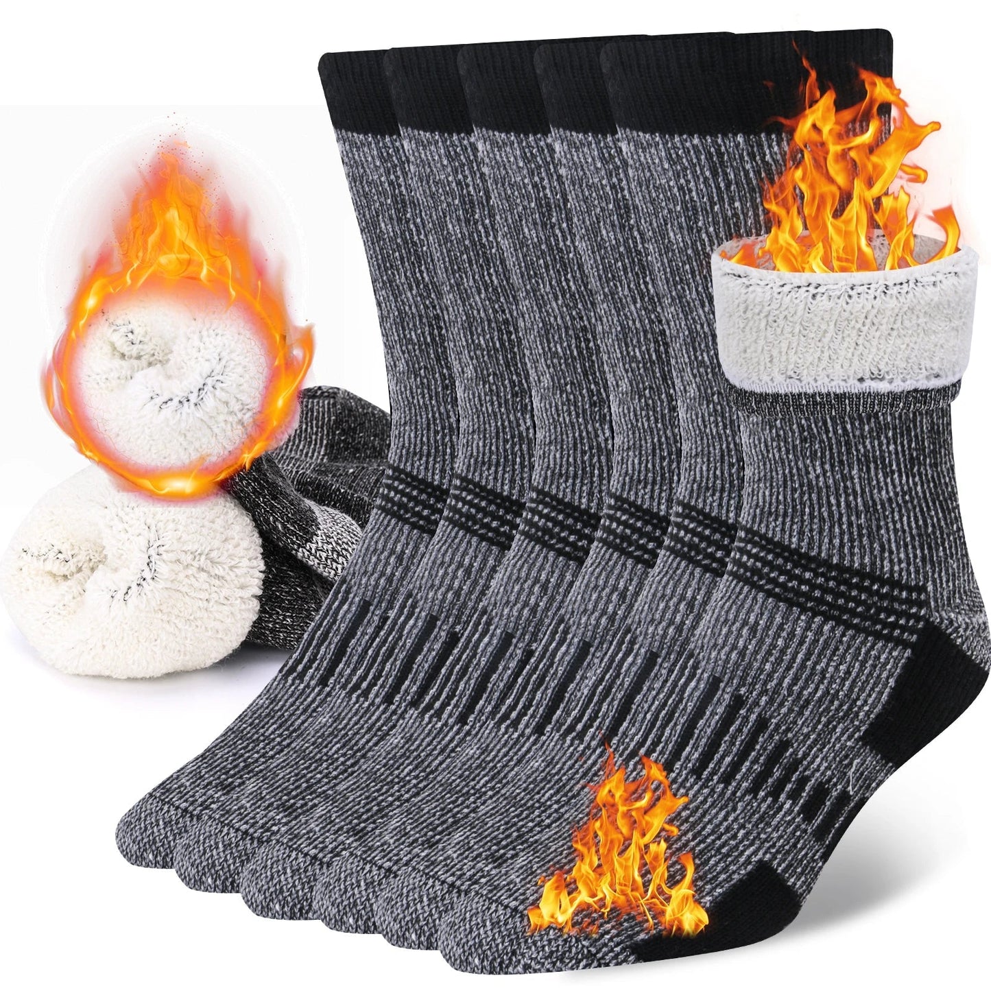 3-Pack of Thick Warm Merino Wool Socks | Durable, Breathable | Great for Work, Hiking & Outdoor Use