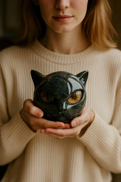 Black Cat Head Sculpture with Hypnotic Eyes – NoirCat Design