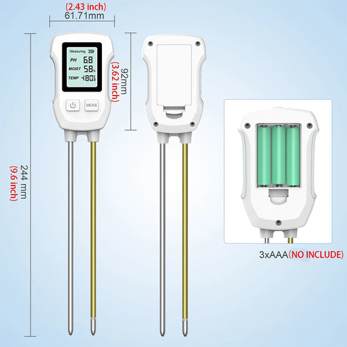 3-in-1 Soil Tester with Digital Display | pH, Moisture & Temperature Sensor | 25.3 cm Probe