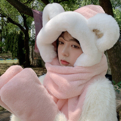3-in-1 Winter Hat with Plush Bear Ears, Scarf & Gloves | Warm, Cozy & Stylish