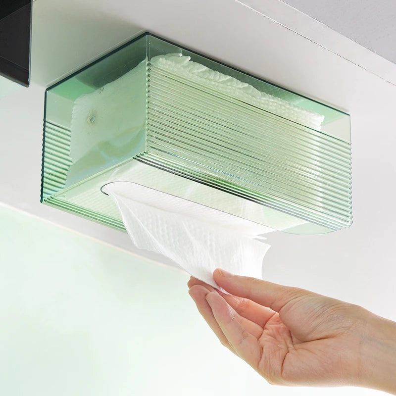Wall-Mounted Tissue Dispenser Box | Clear Acrylic Handkerchief Holder | Bathroom & Living Area Paper Towel Rack | Functional & Modern