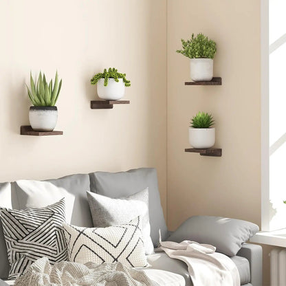 4-Piece Wall Shelf Set | Floating Wooden Shelves | Rustic Boho Style | 12.7 cm Mini Shelves with Two Mounting Options