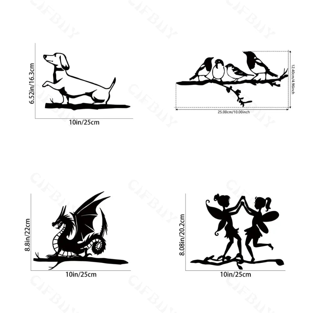 Metal Bird Tree and Garden Decor | Silhouette Designs of Birds/Dragons/Fairies/Dogs | Outdoor Decoration