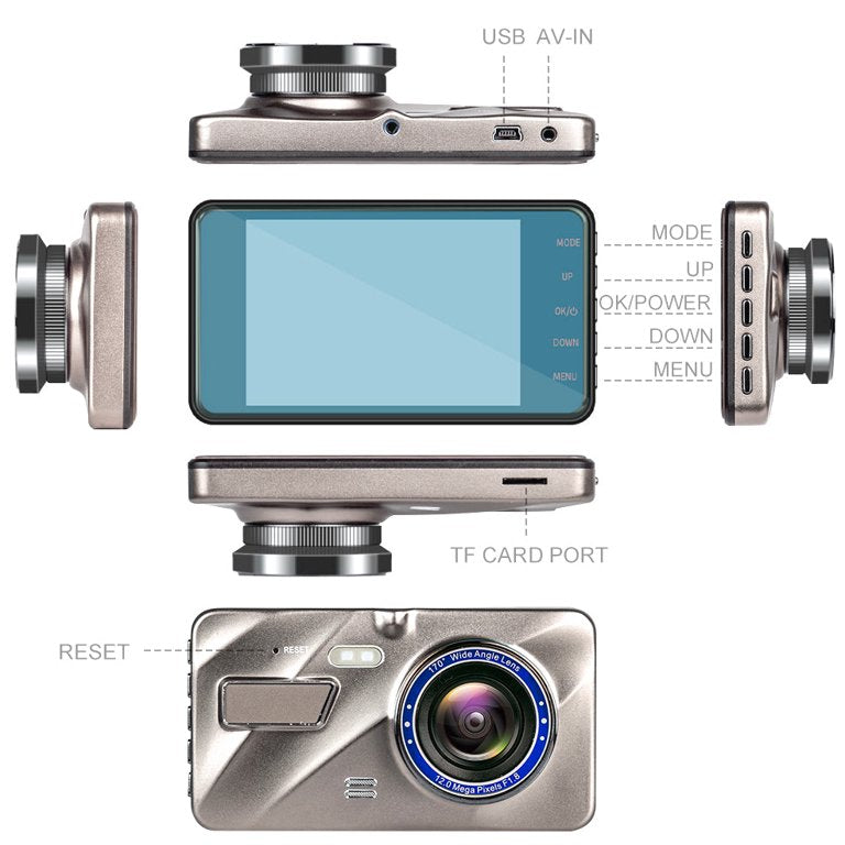 Dual Lens 1080P Dash Camera - Front and Rear View with Night Vision and Motion Alert