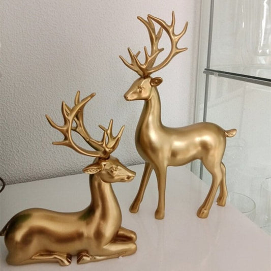 Elegant Pair of Golden Deer Statues for Home Décor