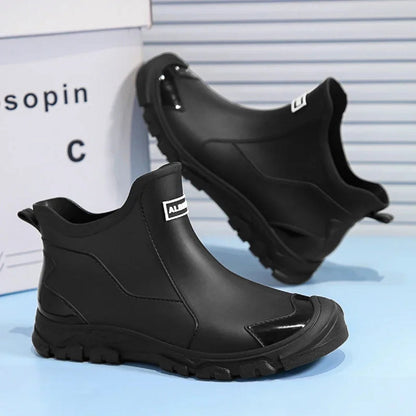 Ankle Rain Boots for Men - Waterproof, Warm, and Slip-Resistant Rubber