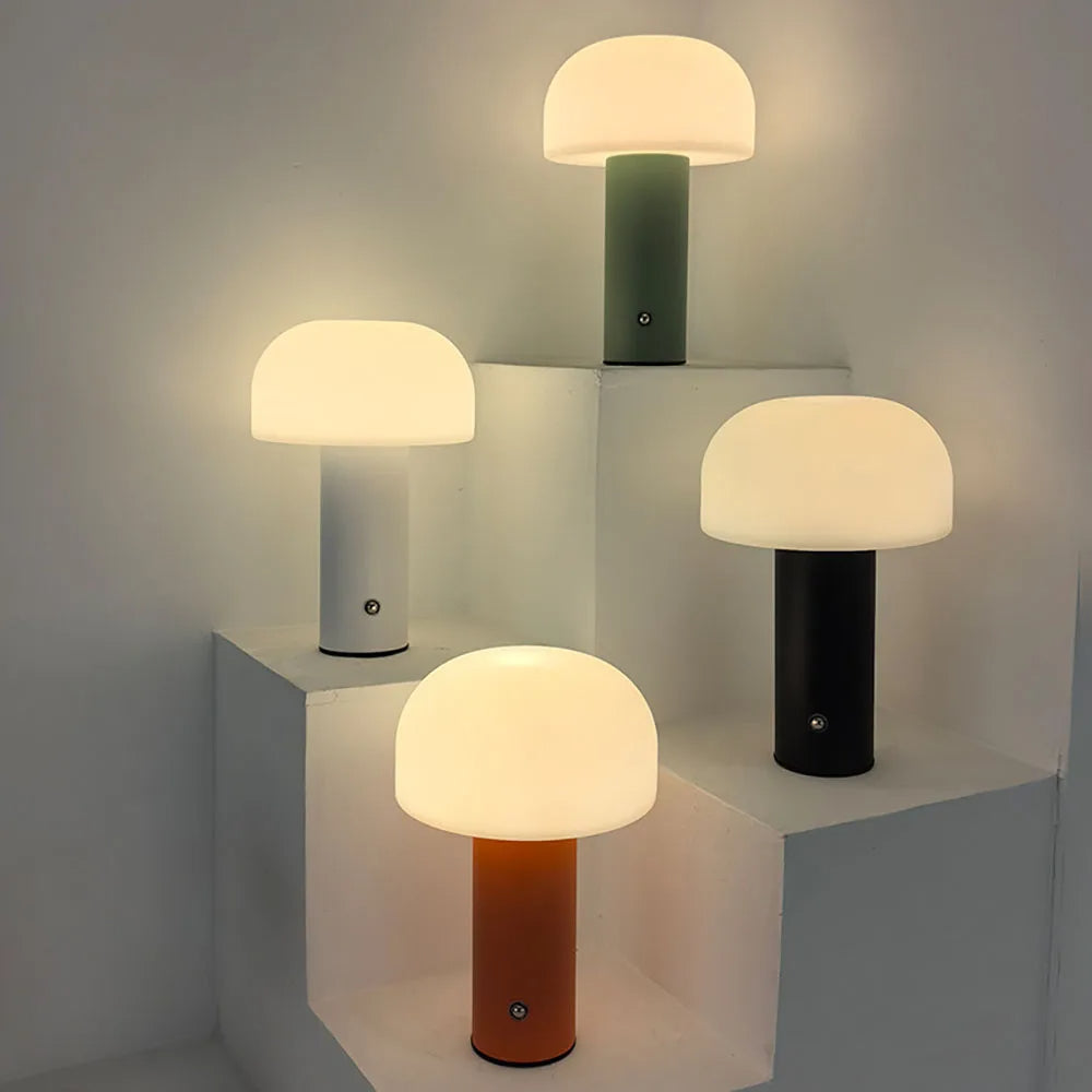 LED Table Lamp with Mushroom Design and Rechargeable Feature