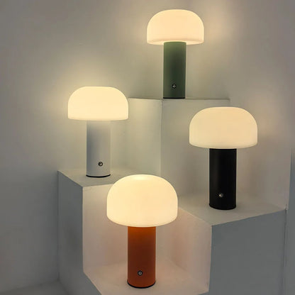 LED Table Lamp with Mushroom Design and Rechargeable Feature