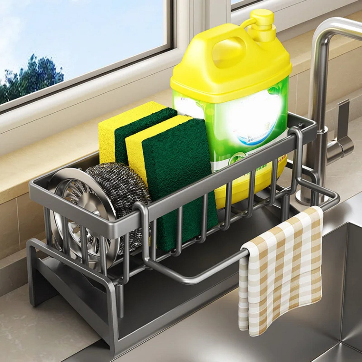 Faucet-Mounted Sponge Holder - Stainless Steel Sink Rack