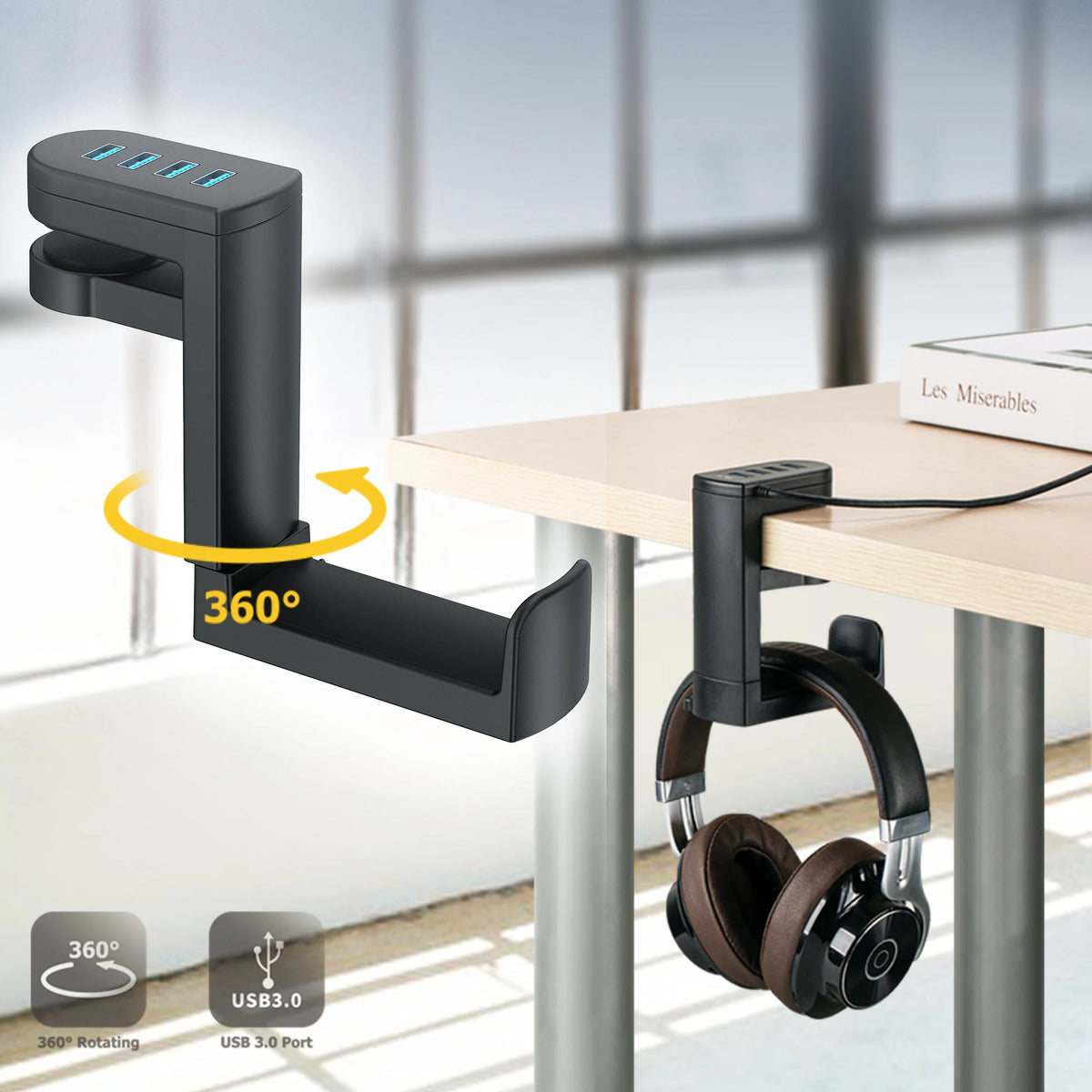 USB Charging Station with Rotating Headphone Holder