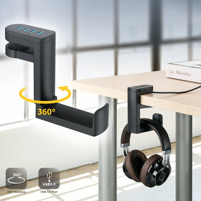 USB Charging Station with Rotating Headphone Holder