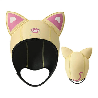 Warm Snorkeling Hat with Cute Cat Ear Design - Elastic Neoprene Hood
