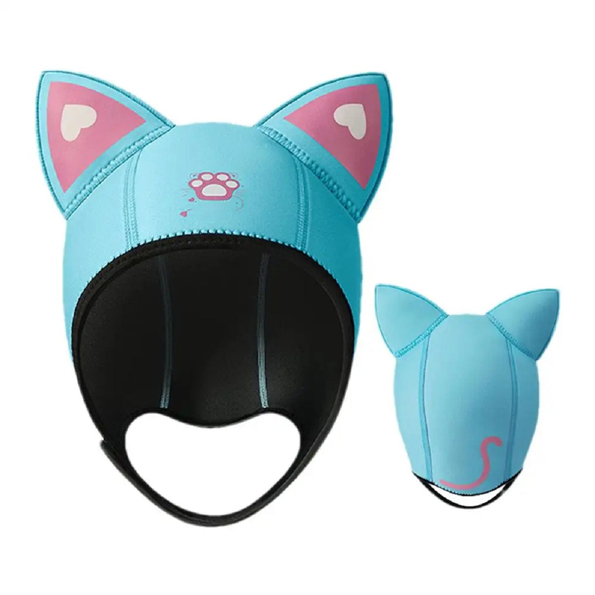 Warm Snorkeling Hat with Cute Cat Ear Design - Elastic Neoprene Hood