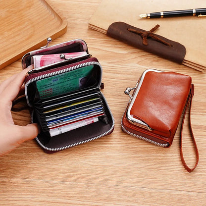 Vintage Coin Purse for Women with Zipper and Kiss Lock Wrist Design