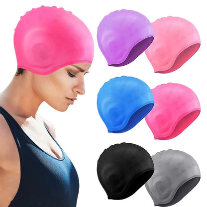 Silicone Swim Cap for Pool - Waterproof, Non-Slip Design with Ear Cover