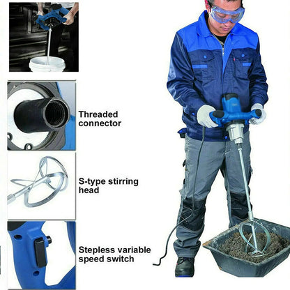 Handheld Electric Cement Mixer - 6-Speed Tool for Mixing Mortar and Paint