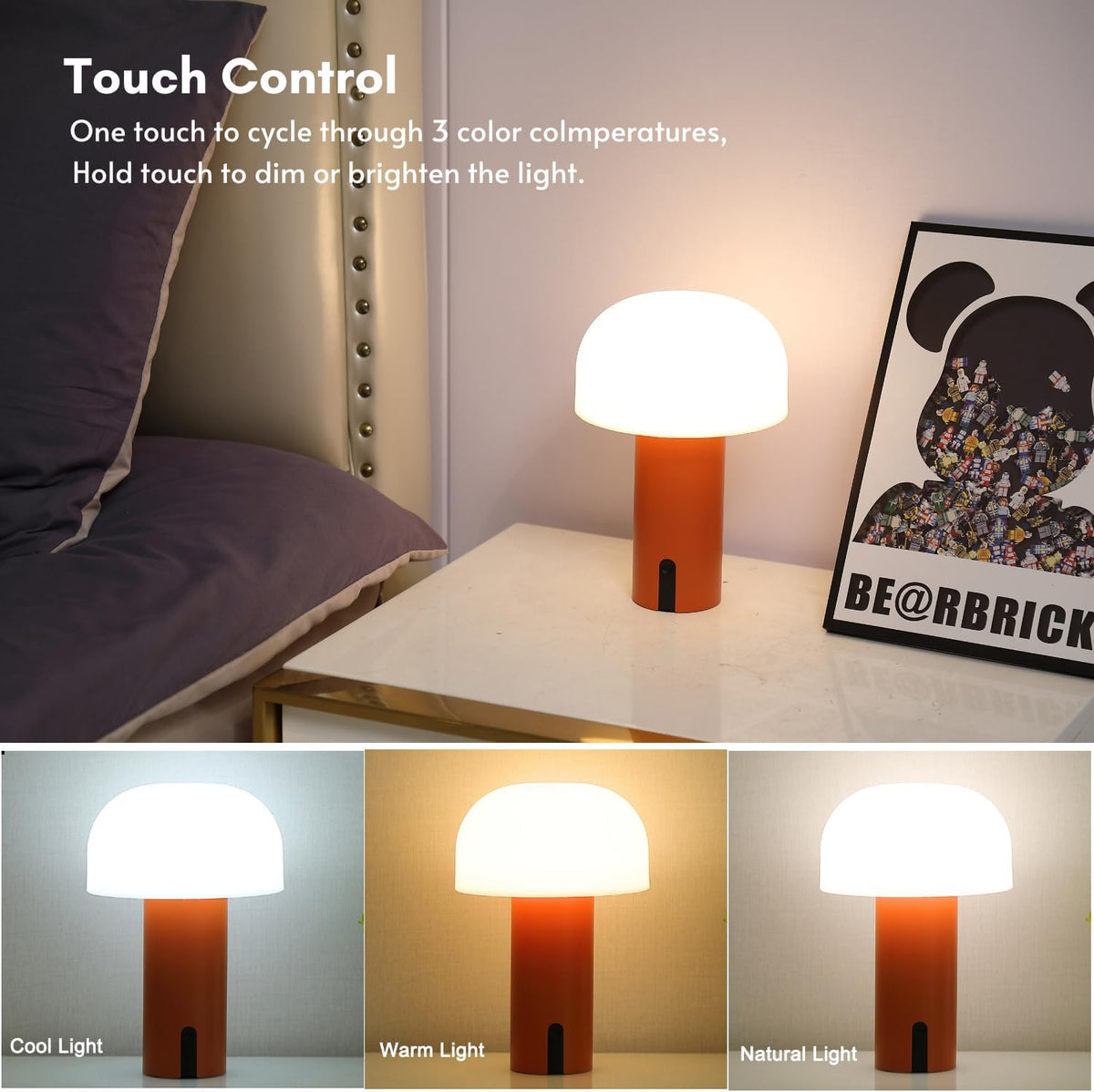 LED Table Lamp with Mushroom Design and Rechargeable Feature