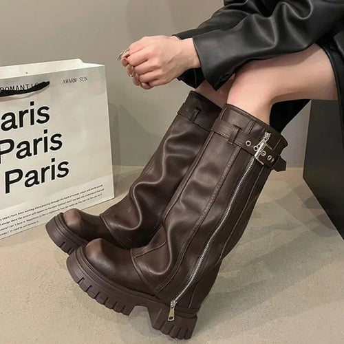 Winter Biker Booties for Women - Knee High Square Toe Footwear
