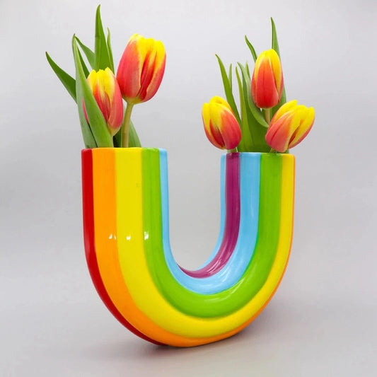 Ceramic Rainbow Vase with Artistic Design - ArcBloom Collection