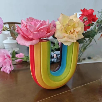 Ceramic Rainbow Vase with Artistic Design - ArcBloom Collection