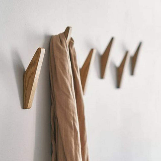 Set of 6 Minimalist Solid Wood Wall Hooks for Coats