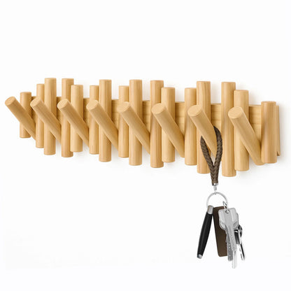 Foldable Hook Organizer - Wooden Wall-Mounted Coat Rack