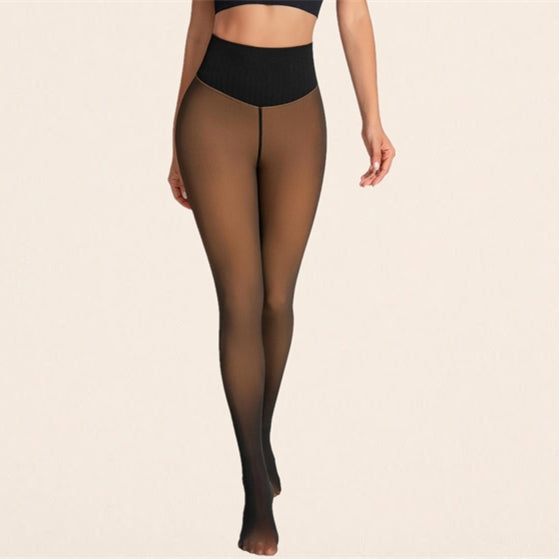 Fleece-Lined Warm Leggings with High Waist for a Slim Fit