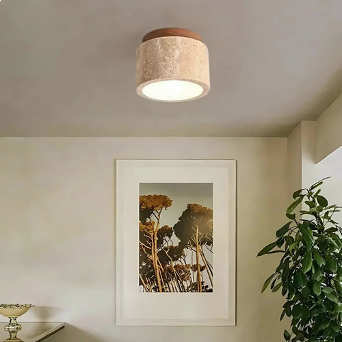 Sophisticated Flush Ceiling Light with Elegant Stone Shade