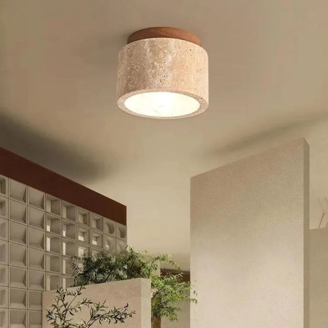 Sophisticated Flush Ceiling Light with Elegant Stone Shade