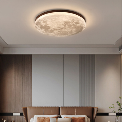 Elegant Round Ceiling Light with Celestial Texture and Wood Frame