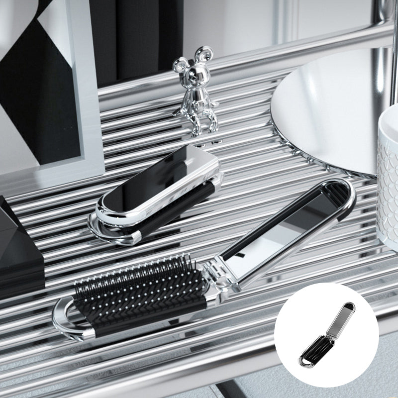 Foldable Compact Travel Mirror and Hair Brush for On-the-Go Styling