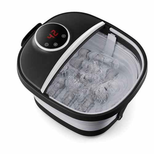 Portable Foot Bath Massager with Heat, Bubbles, 6 Rollers, Timer