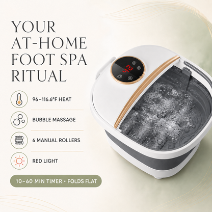 Portable Foot Bath Massager with Heat, Bubbles, 6 Rollers, Timer