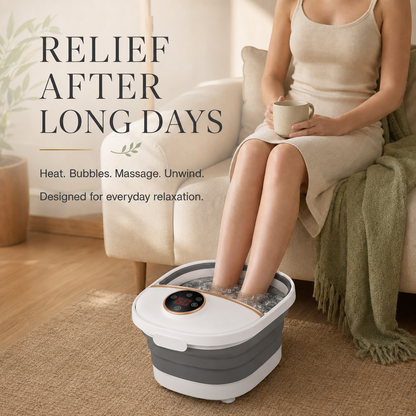 Portable Foot Bath Massager with Heat, Bubbles, 6 Rollers, Timer