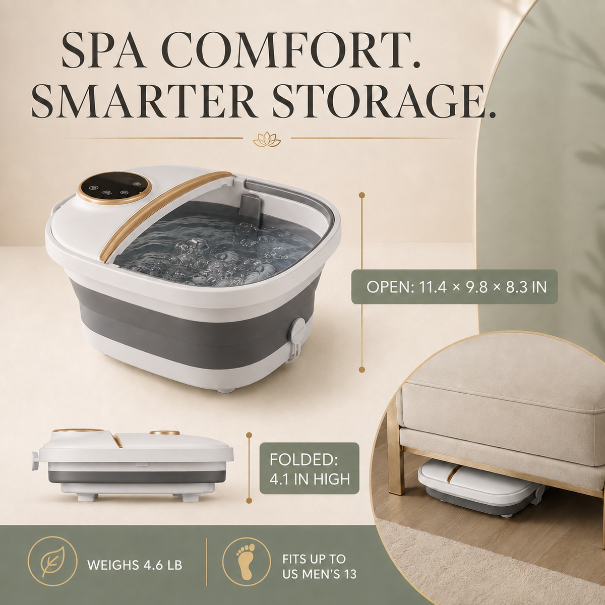 Portable Foot Bath Massager with Heat, Bubbles, 6 Rollers, Timer