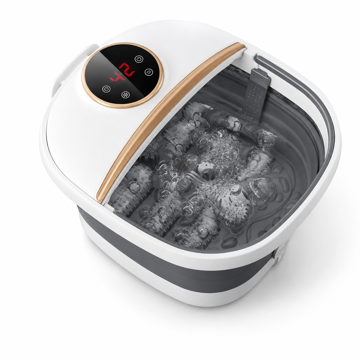 Portable Foot Bath Massager with Heat, Bubbles, 6 Rollers, Timer
