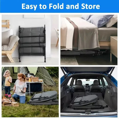 Folding Bed with Integrated Pillow and Side Storage Pocket