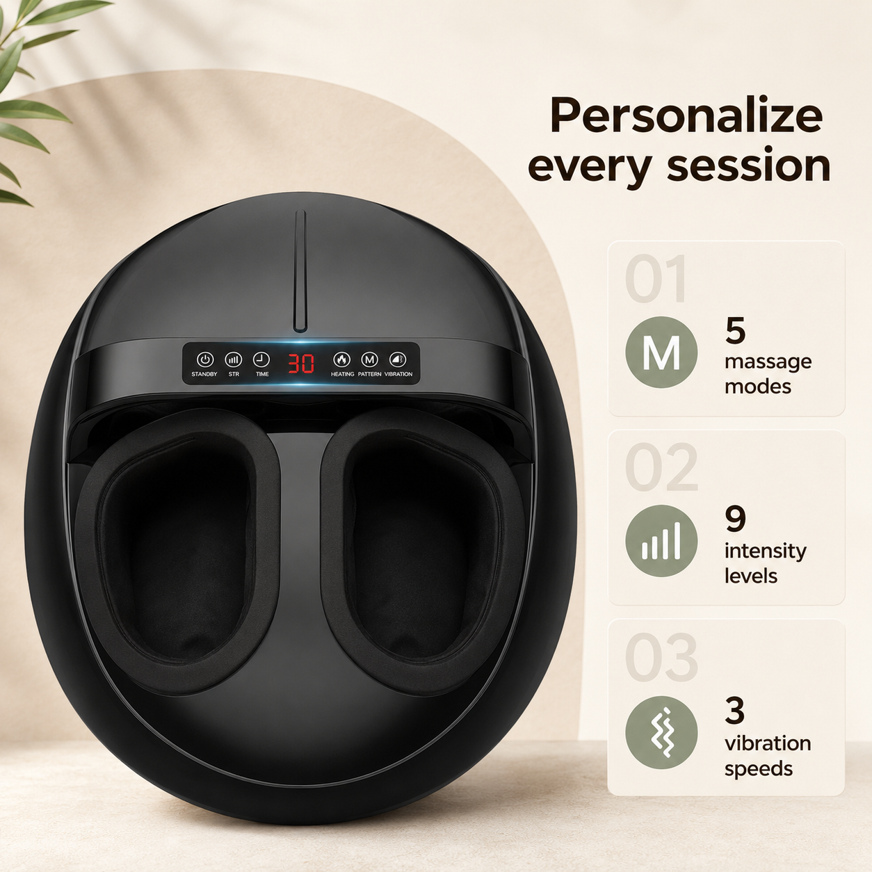 Foot Massager with Heat and Air Compression – 5 Settings, 9 Intensities, LCD Screen & Remote