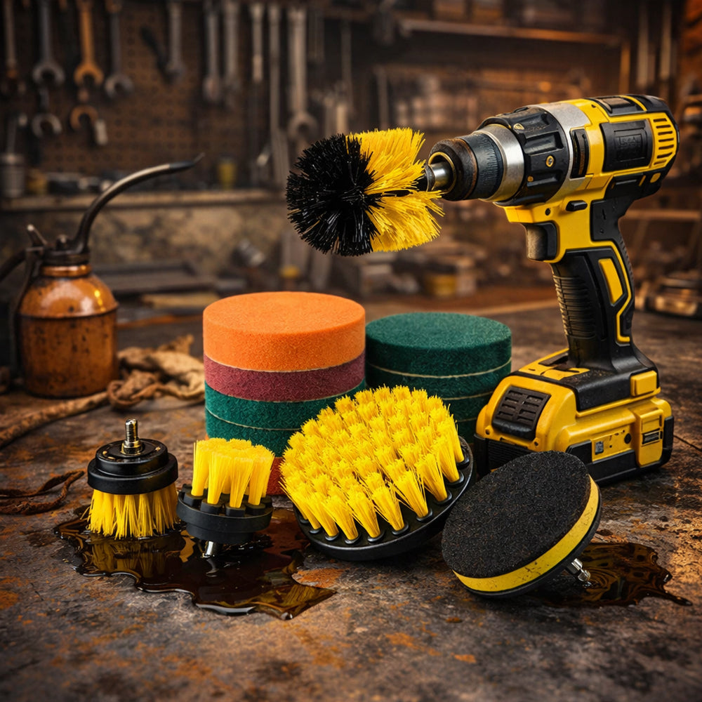 Drill Brush Cleaning Set - 12 Tools for Various Surfaces