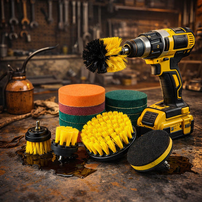 Drill Brush Cleaning Set - 12 Tools for Various Surfaces