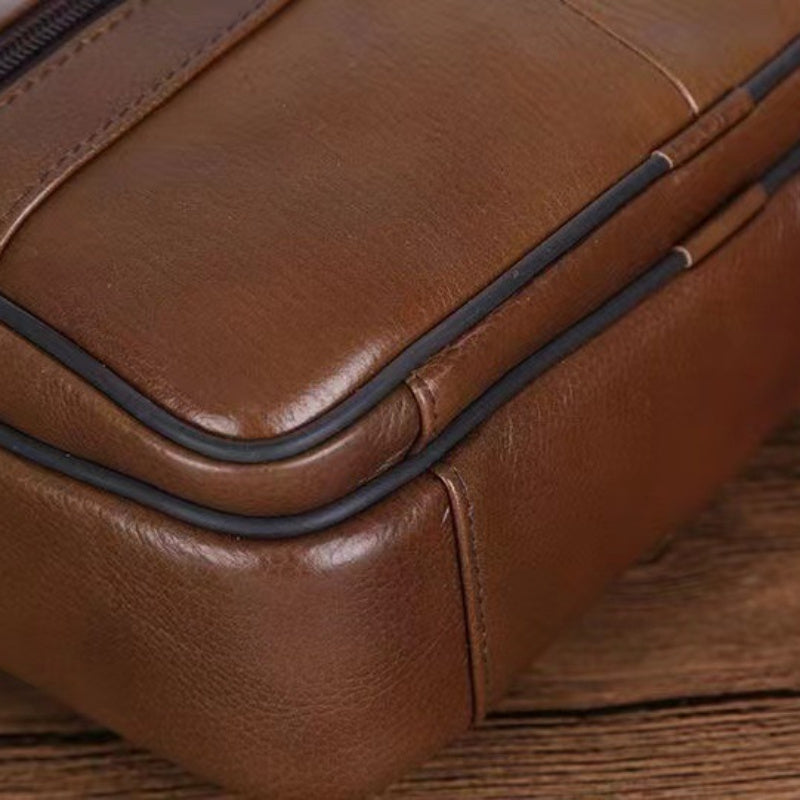 Leather Shoulder Bag for Men – Roomy Cowhide with Adjustable Strap