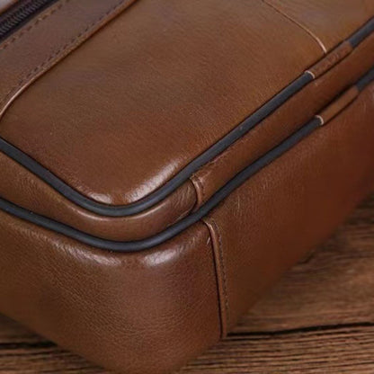 Leather Shoulder Bag for Men – Roomy Cowhide with Adjustable Strap