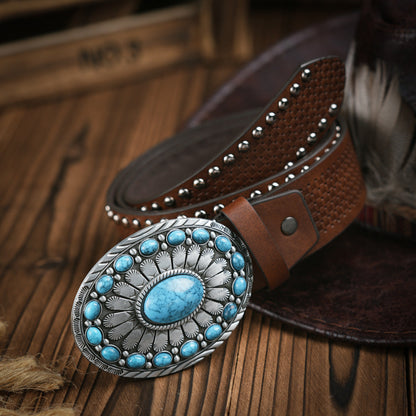 Men's Western Style Belt – Durable Vegan Leather with Metal Buckle