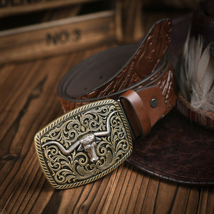 Men's Western Style Belt – Durable Vegan Leather with Metal Buckle