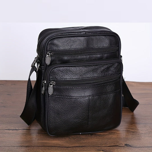 Leather Shoulder Bag for Men – Roomy Cowhide with Adjustable Strap