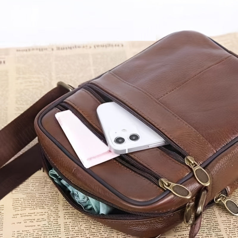 Leather Shoulder Bag for Men – Roomy Cowhide with Adjustable Strap