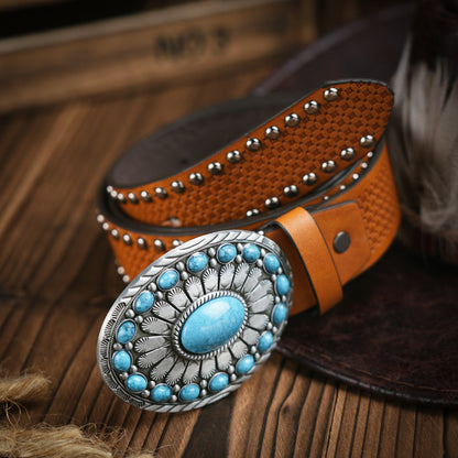 Men's Western Style Belt – Durable Vegan Leather with Metal Buckle