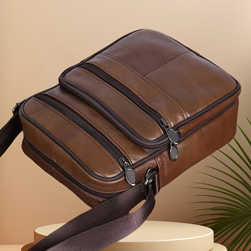 Leather Shoulder Bag for Men – Roomy Cowhide with Adjustable Strap