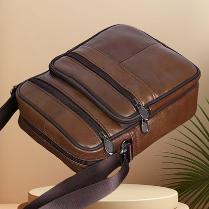 Leather Shoulder Bag for Men – Roomy Cowhide with Adjustable Strap